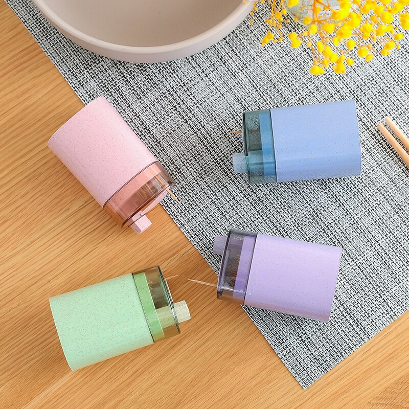 Automatic Toothpick Holders Container Wheat Straw Household Table Toothpick Storage Box Toothpick Dispenser Table Decoration