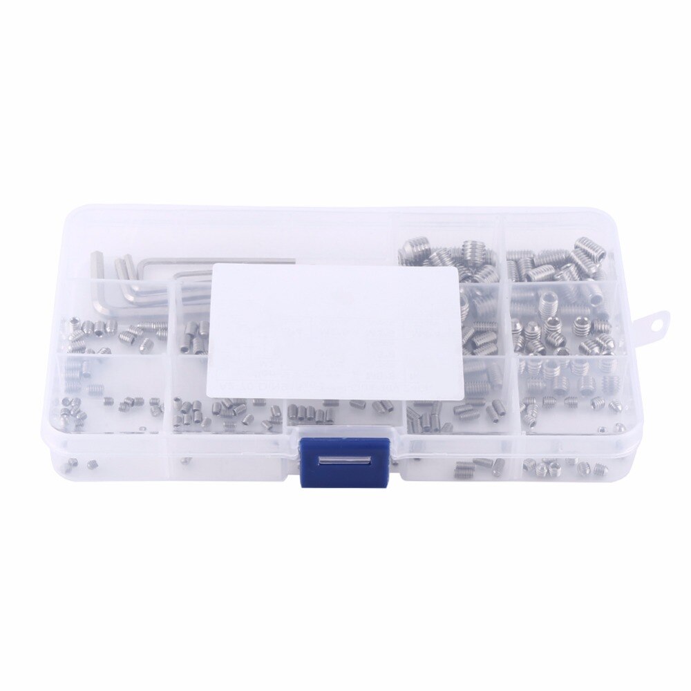 240pcs/set M3/M4/M5/M6/M8 Hex Socket Set Screws 304 Stainless Steel Assortment Kit with Hex Keys Fastener Accessory Hardware Set