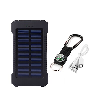 Banco de energía Solar portátil para XIAOMI 20000 mah, batería externa 20000 mAh, cargador de Banco de energía con dos puertos, cargador móvil para Iphone: Black