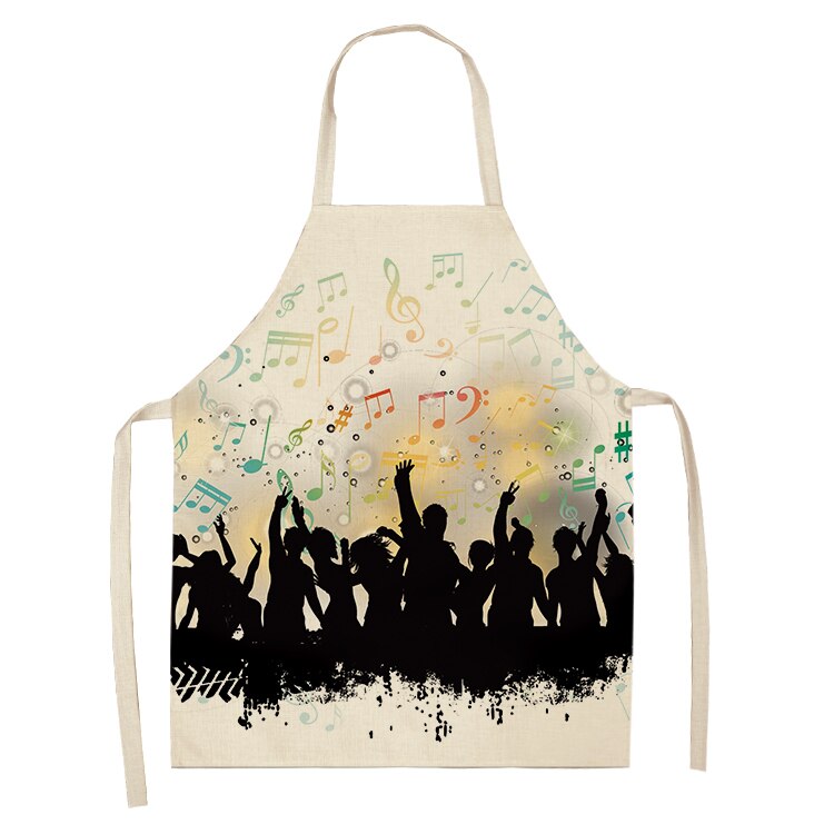 Musical Instrument Kitchen Aprons For Women Cotton Linen Bibs Household Cleaning Pinafore Home Cooking Apron 53*65cm WQL0141: 2WQ-WQL0141-25