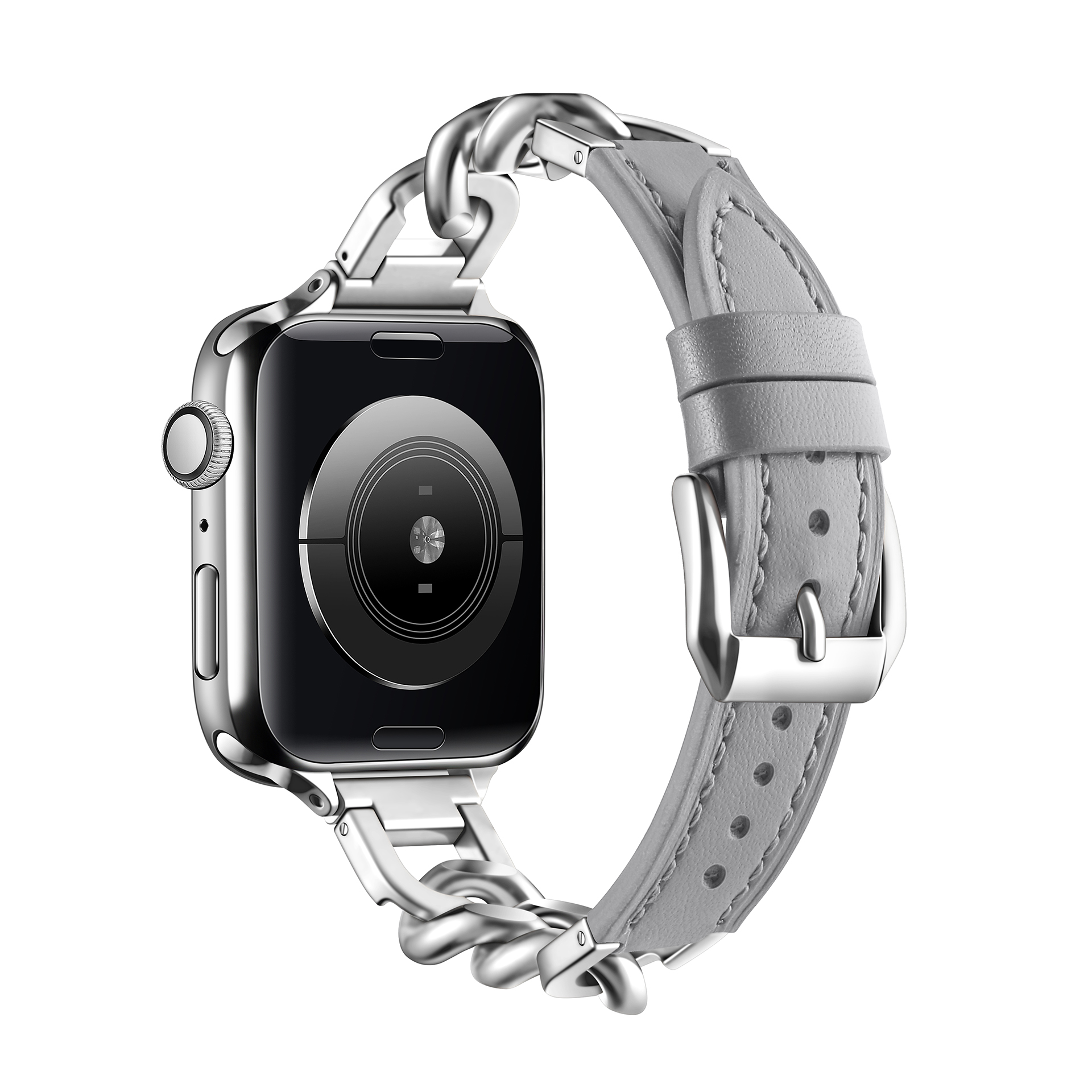 Correa de cuero para Apple Watch 10 Band 46mm 42mm 44mm 40mm 41mm 45mm pulsera de acero inoxidable para mujer iWatch Series 9 8 SE 7 6 cinturón: Gris / 16 mm