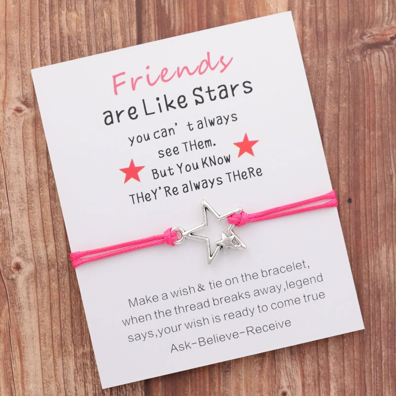 Pulseras de la amistad con de estrellas para hombre y mujer, pulseras de cuerda hechas a mano con abalorios, con de mejores amigos, chicas y adolescentes, de joyería: Silver-Rose Red