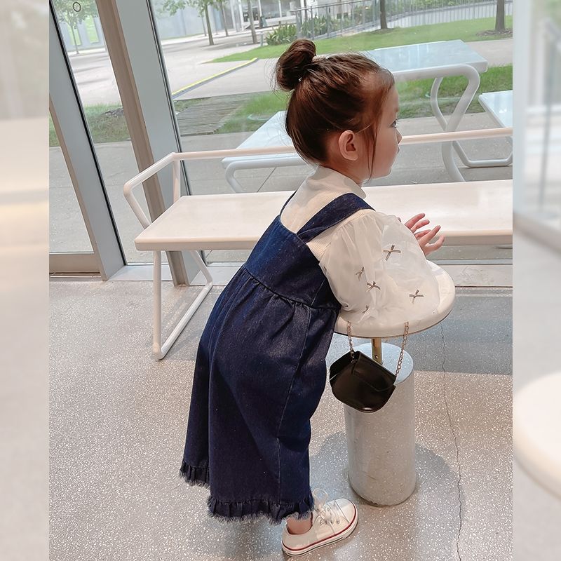 Monos de mezclilla para niñas, peto holgado informal azul para niños, pantalones vaqueros de pierna ancha, ropa para bebés, monos de estilo coreano