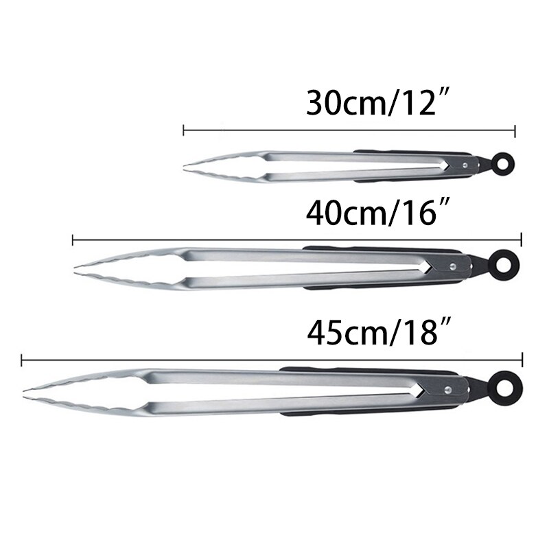 Stainless Steel BBQ Tongs Salad Ice Food Tong Bread Buffet Locking Kitchen Tong Clamp set Grill BBQ Accessories 12/16/18 inch