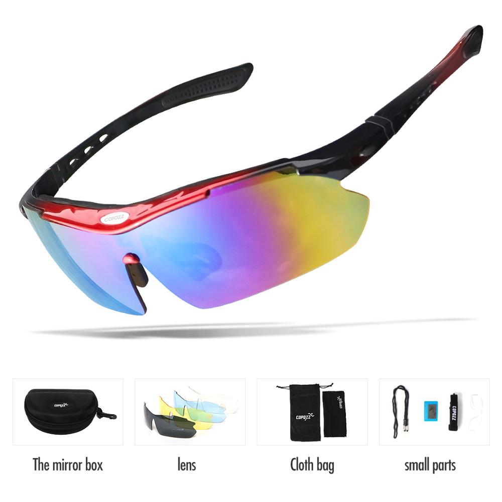 Copozz Polarized Cycling Glasses Outdoor MTB Mountain Goggles Eyewear Bicycle Sun Glasses Bike Sport Sunglasses Myopia 5 Lens: Red