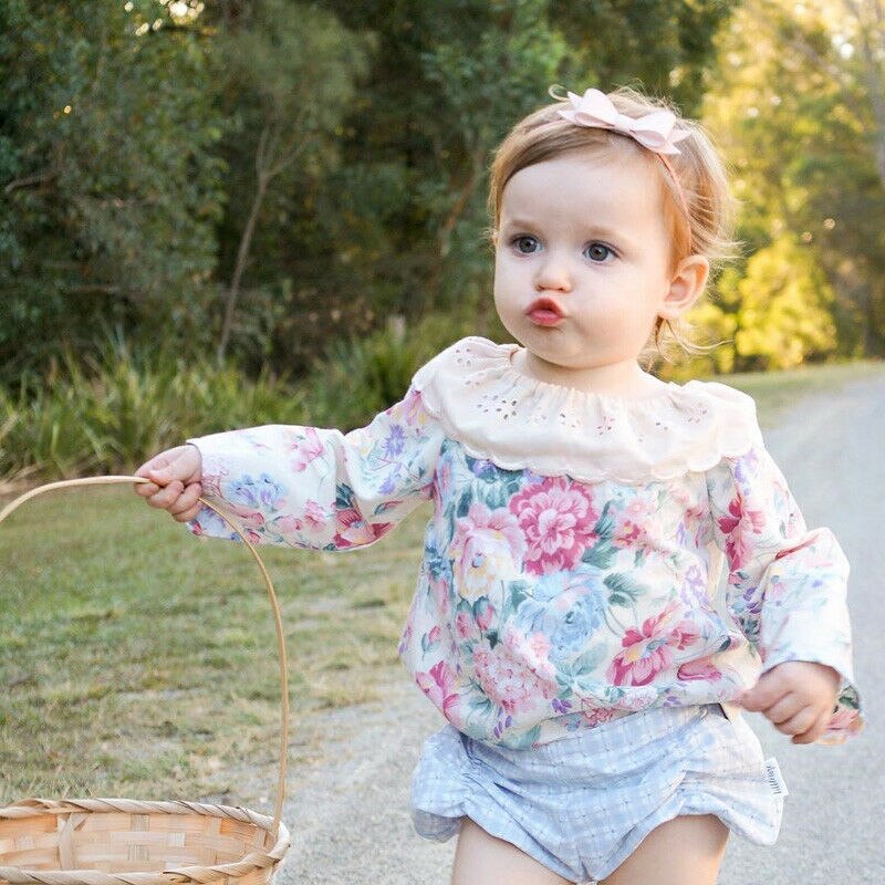 Newborn Infant Toddler Baby Girls Lace Floral T-shirt Flower Tops Blouse Outfits