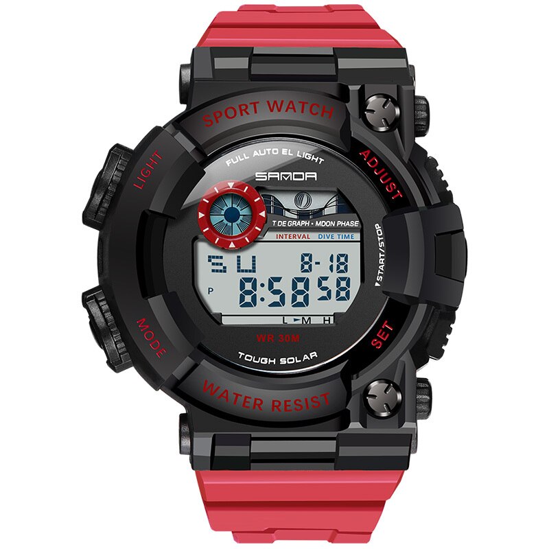 SANDA Horloges Mannen 30M Waterdichte Elektronische LED Digitale Horloge Mannen Outdoor Heren Sport Pols Horloges Stopwatch Relojes Hombre: Red