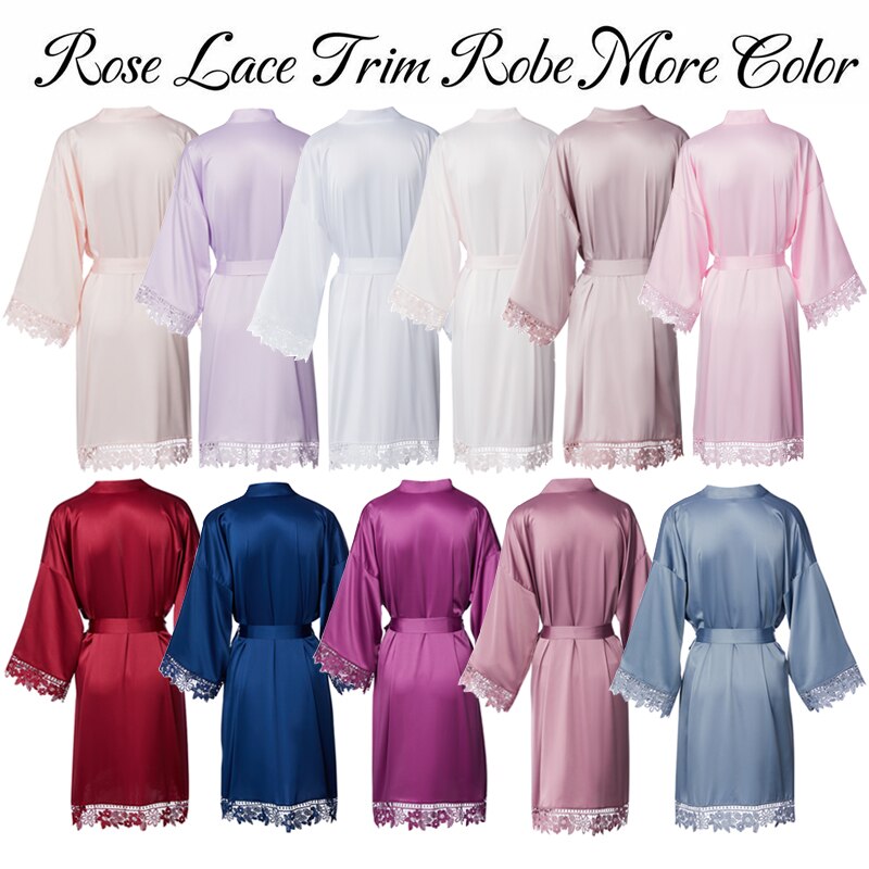 Dusty Blue Matt Satin Lace Robe with Trim Gown Bridal Wedding Bride Robes Bridesmaid Kimono Robe Bridal Robes