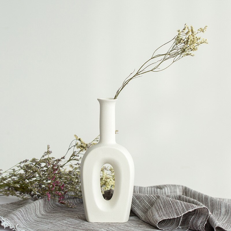 Hvid porcelæn blomstervase stue dekoration figurer håndværk håndværk tørre blomster planter holder uregelmæssig vase