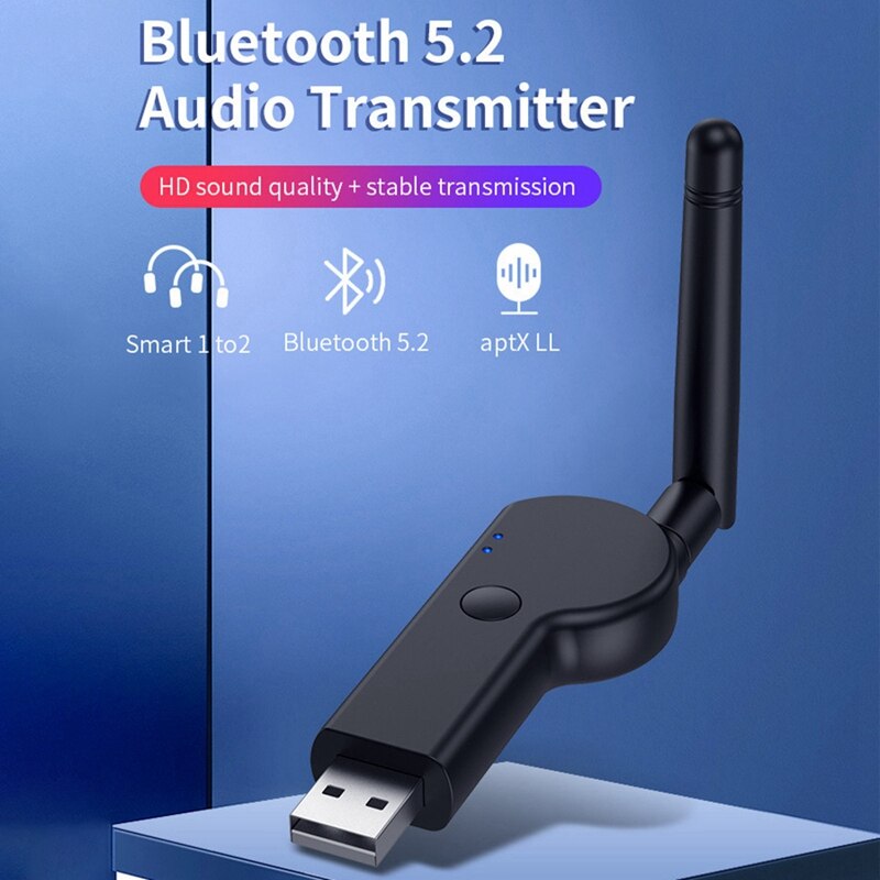 Bluetooth 5.2- transmitter, 3.5mm- audio-transmitter, latenzarmer drahtloser adapter mit externer antenne für tv, pc und lautsprecher