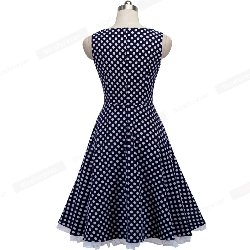 Nice-forever sommer kvinder 1950 retro polkaprikkede kjoler fest a-line blusset kvindekjole  a007