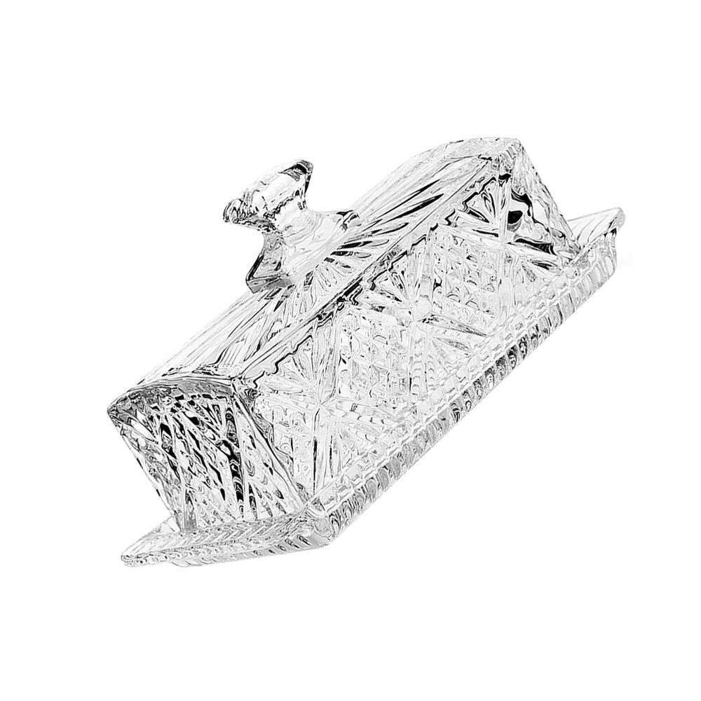 1pc Butter Plate with Lid Rectangular Glass Clear Tableware Cheese Box for Home Hotel