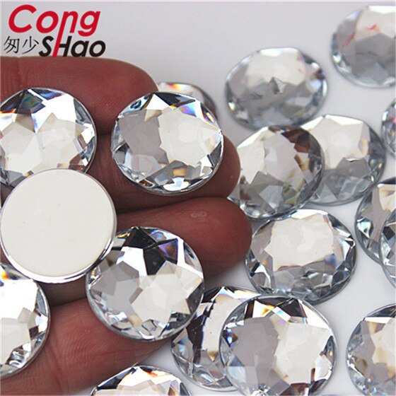 Cong Shao 20PCS 20mm Colorful Acrylic Rhinestone Round Flat Back Beads Crystal Stones DIY Costume Jewelry Crafts Scrapbook ZZ751: Clear