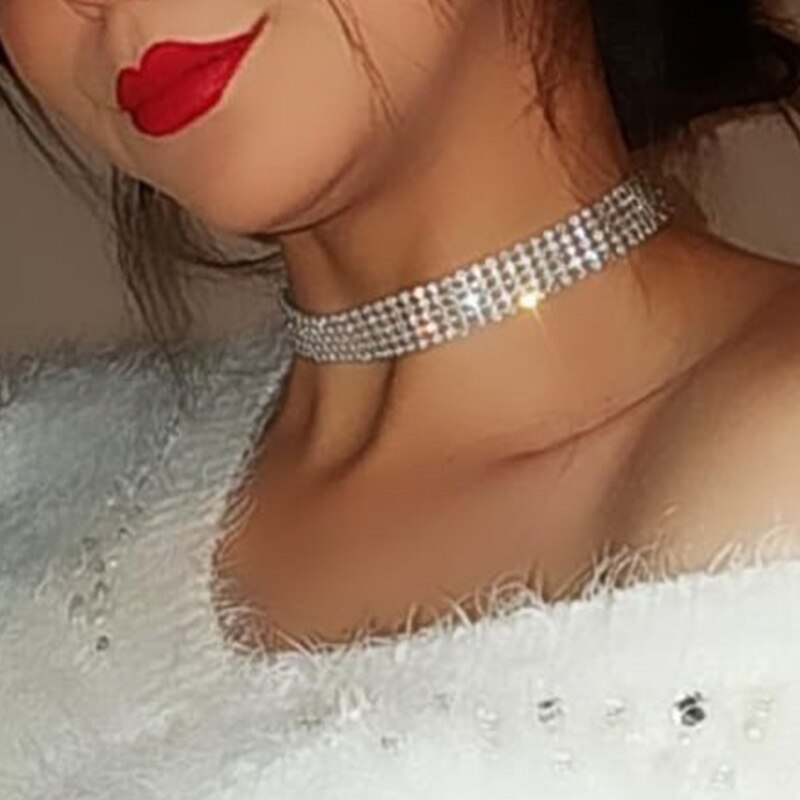 Rhinestone crystal choker halskæder til kvinder hvid farve kæde punk gotiske chokers halskæde kvindelige bryllupsfest smykker