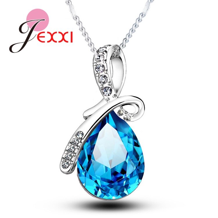 Nouveautés réel 925 bijoux en argent Sterling luxe multicolore cristaux Watedrop pendentif collier pour les femmes: N67805
