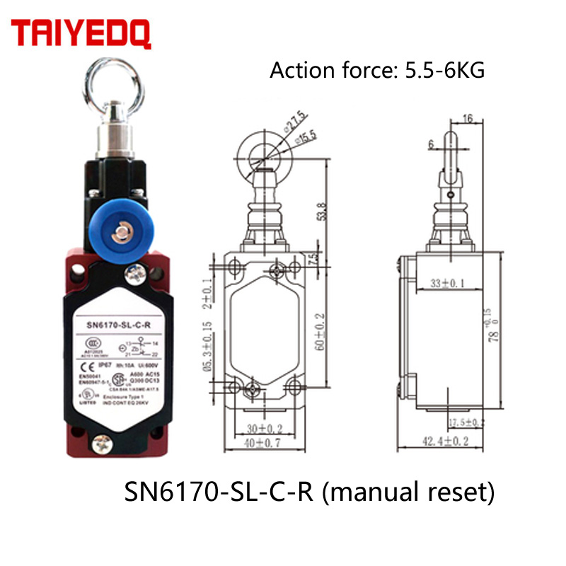 Zugseilschalter, Sicherheits-Not-Aus-Schalter, Zugdraht, Reiseschalter, automatischer / manueller Reset
