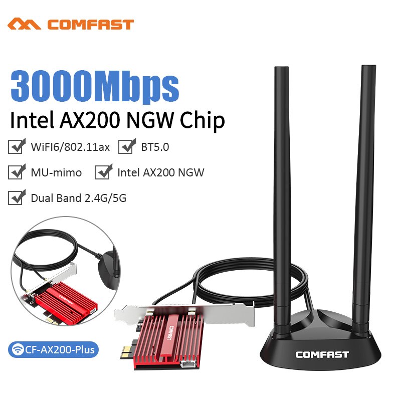 2974mbps wifi 6 faixa dupla desktop pcie intel ax200 cartão 802.11ax 2.4g/5ghz bluetooth 5.0 pci express 5g sem fio adaptador wi-fi: CF-AX200 Plus