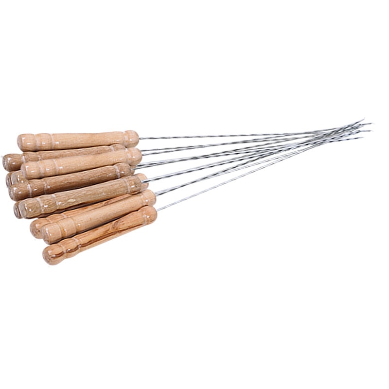 12 sztuk/zestaw BBQ mięwięc z grilla szaszłyki kije uchwyty drewniane igły ze stali nierdzewnej narzędzia szaszłyki akcesoria stalowe dostawy baranina E0N3
