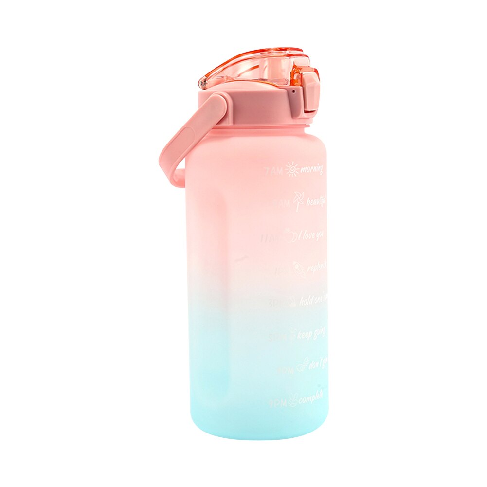 2000ML Large-Capacity Water Bottle With Time Scale Reminder Elastic Straw Sports Bottle Keak-Proof Frosted Outdoor Drinkware: Pink