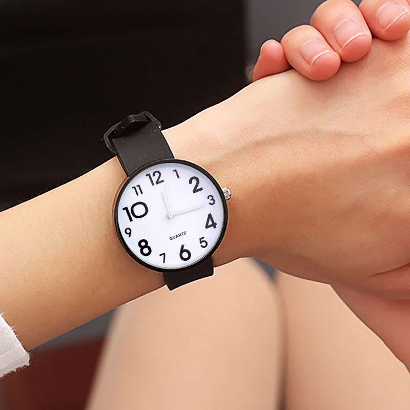 Silicone Polshorloge Vrouwen Horloges Dames Top Quartz Horloge Voor Vrouw Klok Vrouwelijke Uur Relog Montre Femme: black big numerals