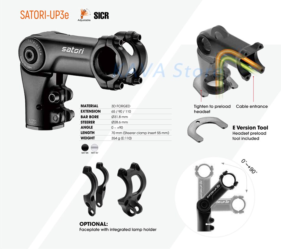 28.6mm X 31.8mm Bicycle Riser Extension Adjustable Handlebar Stem 90mm/ 110mm 0-90 Degree Adjustable Bicycle Stems Short Handlebar Stem For E Bike