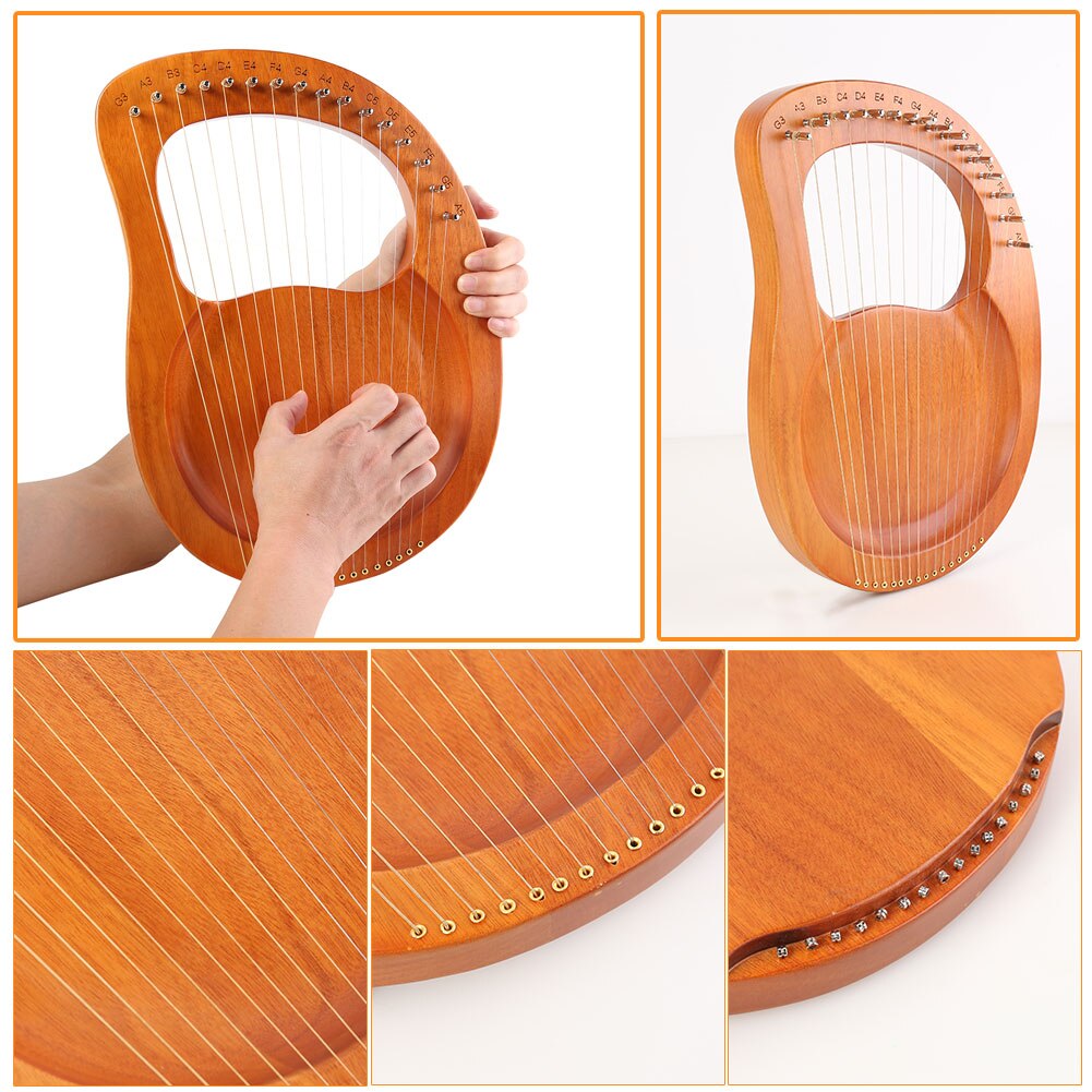 Harp Mahogany Body Musical Instrument Solid Wooden String Musical Instrument Reindeer 16 Strings Mahogany Lyre