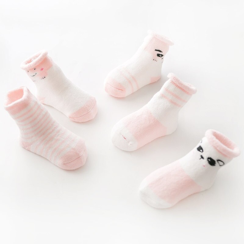 5 pair Baby Socks Boys Girls Cartoon Pink Terry Keep Warm Socks Cotton Kids Socks Soft Newborn Socks Clothes Accessories 0-3Yrs