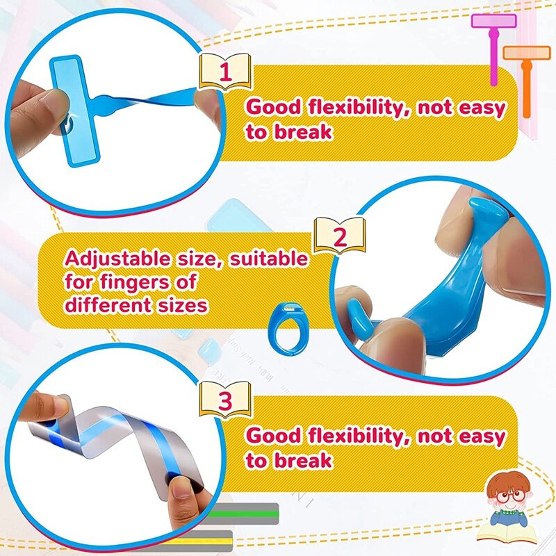 24 Reading Strips Include Finger Focus Highlighter 12 Pieces Guided Reading Highlight Strips 4 Pieces Rings for Children