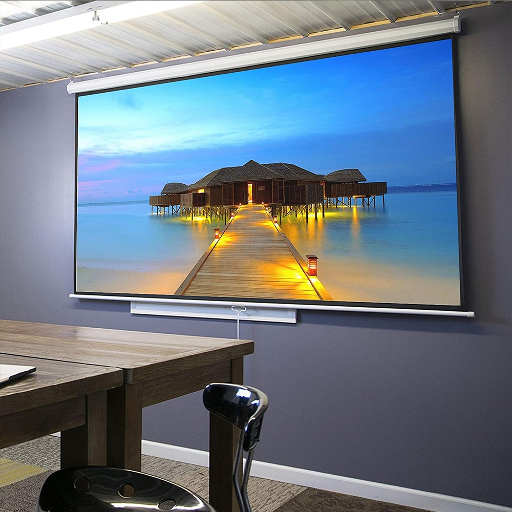Manual Pull Down Projector Screen 120 inch 4:3 HD Widescreen Retractable Auto-Locking Portable Projection Screen