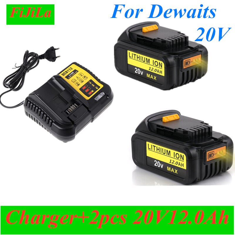 20V 12000mAh For DeWalt DCB200 MAX Rechargeable Power Tools Battery Replacement DCB181 DCB182 DCB101 DCF885 DCF887 + 3A Charger