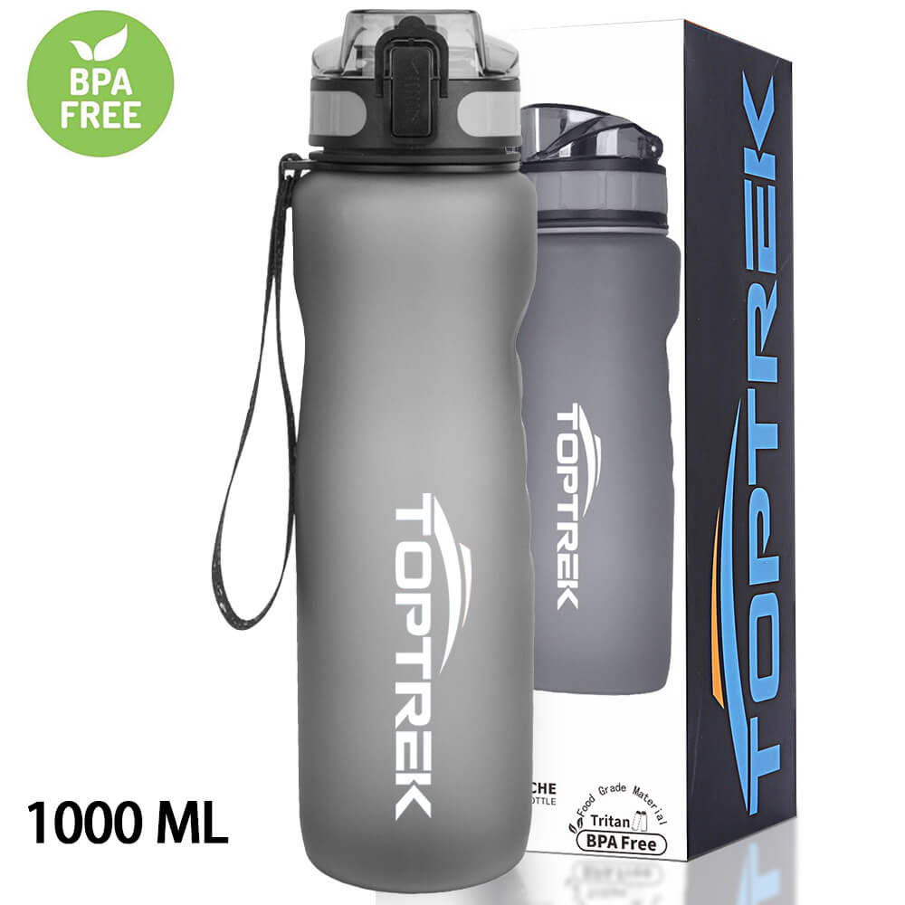 Toptrek urheilu vesipullo 650ml/1000ml bpa ilmaiset juomavälineet ulkokäyttöinen juomavesipullo proteiiniravistin vuotamaton juomapulloni: 8068 harmaa 1000ml