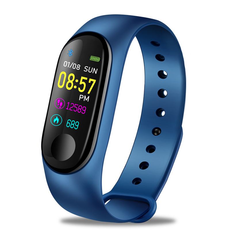 M3 hommes montre intelligente couleur écran bande intelligente IP67 étanche pression artérielle fréquence cardiaque activité Fitness Bracelet intelligent Smartwatch: Blue