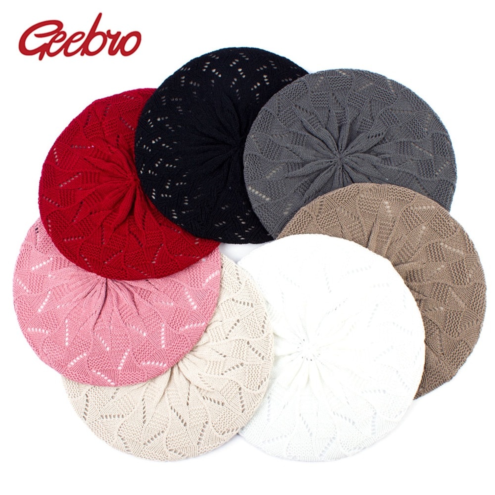 Geebro vrouwen Plain Kleur Gebreide Baret Hoed Dames Franse Kunstenaar Beret Hoeden Lente Casual Dunne Acryl Baretten voor Vrouwen Beanie