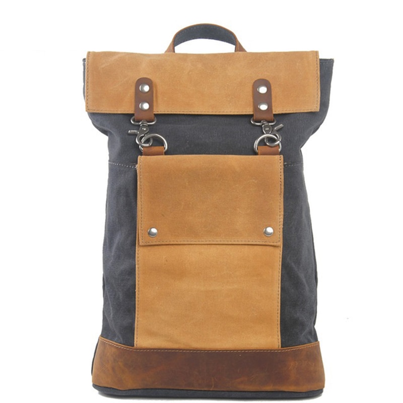 Vintage Waterproof Canvas Leather Laptop Backpacks for Men College Students School Bags for Teenagers Women Travel Daypacks