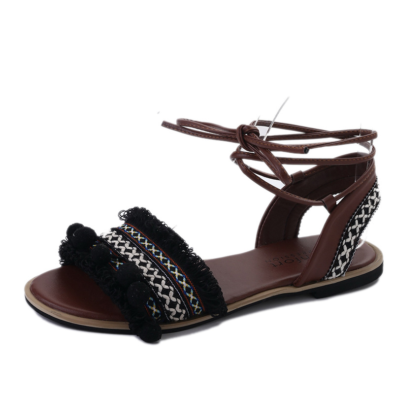 Klassiekers rome gladiator dames sandalen enkelband vierkante hak zomersandalen enkelband platte schoenen: Zwart / 6