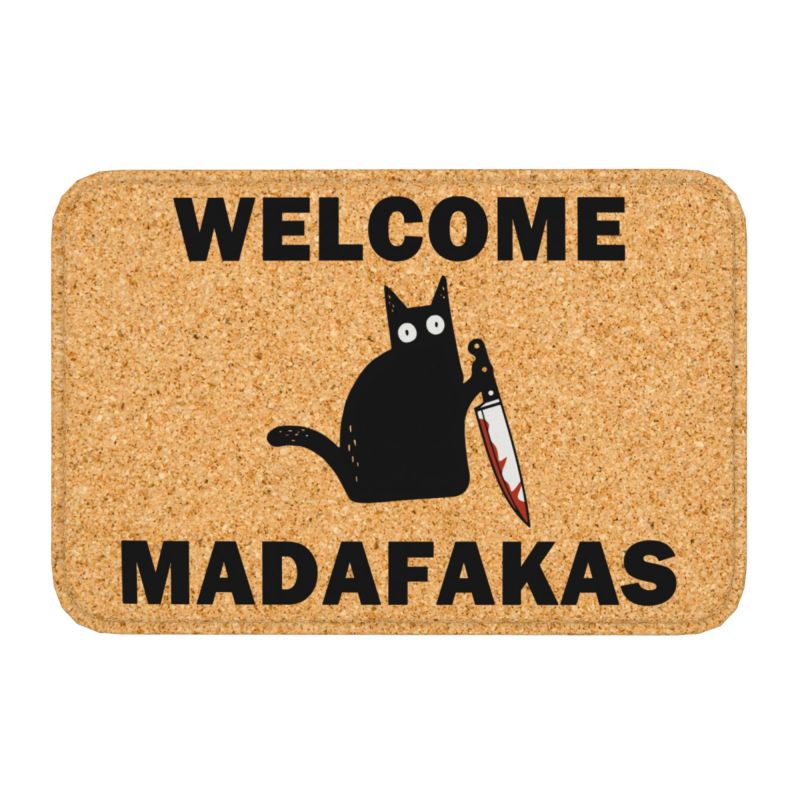 Brauch willkommen Madafakas Schwarz Katze mit Kinfe Fußmatt Anti-Rutsch Küche Badezimmer matt Wohnzimmer Tür Boden Eingang Teppich Teppich: WEISS