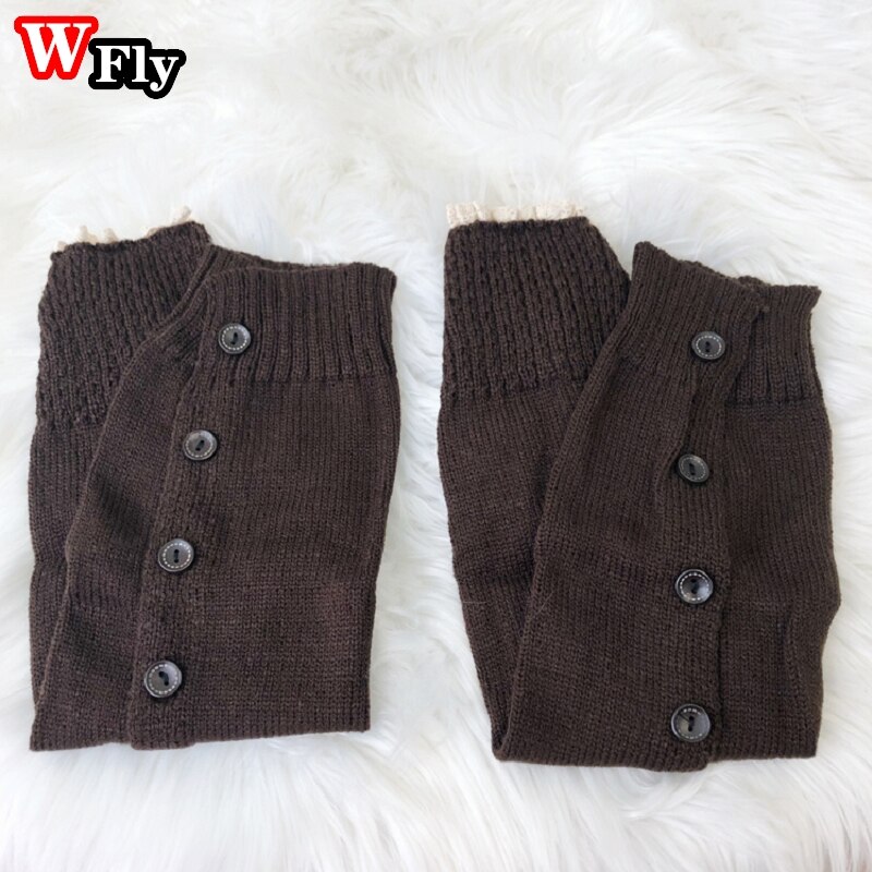 Calentadores de pierna con botón para mujer, medias, calentador de piernas JK Lolita Kawaii, tejido de lana, calentador de piernas, conjunto de botas de manga: coffee color