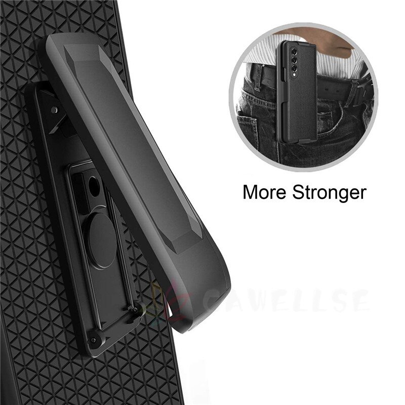 Leather Phone Case with Clip for Samsung Galaxy Z Fold 3 5G Snap-On Cover with Rotating Belt Holster Combo Kickstand Z Flod3