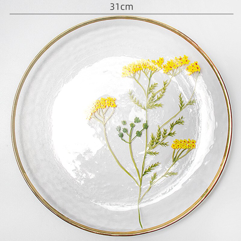 Cool Summer Hammer Mesh Glass Fruit Daisy Plate Salad Bowl Hand-painted Glass Tableware Dinner Set Plates and Dishes: 31cm