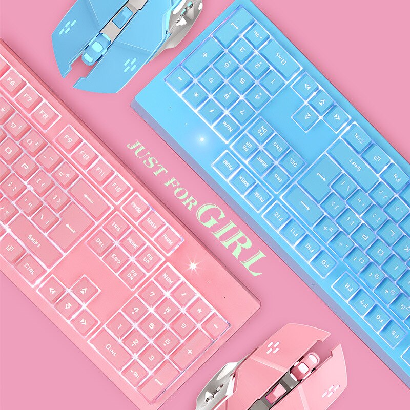 Frauen 2,4 GHz Drahtlose Rosa Tastatur und Maus einstellen für Gamer Notizbuch PC Tastatur Weiß hinterleuchtet und 2400DPI kabellos maus