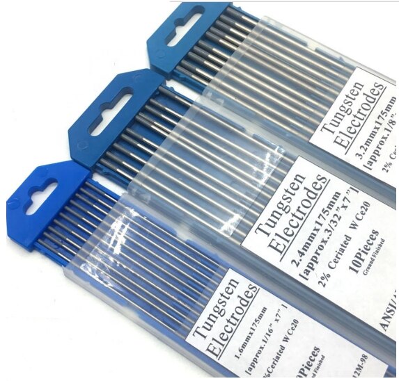 Electrodo de tungsteno de cerio WC20, varillas y barra de soldadura de cerio 2%, 1,0, 1,6, 2,0, 2,4, 3,0, 3,2mm x 150MM, 10 unids/caja