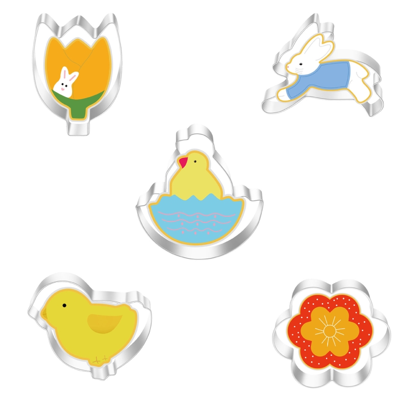 11 Pack Easter Cookie Cutters Set Egg Rabbit Bunny Hare Chicken Butterfly Carrot Fondant Biscuit Cutters Stainless Steel B03E: Type D