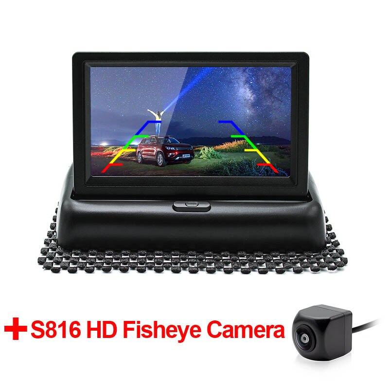 4.3 Inch TFT LCD Vehicle Folding Foldable Monitor With Car Rear View Camera, Dynamic Trajectory Line and Starlight Night Vision: HD Fisheye Camera