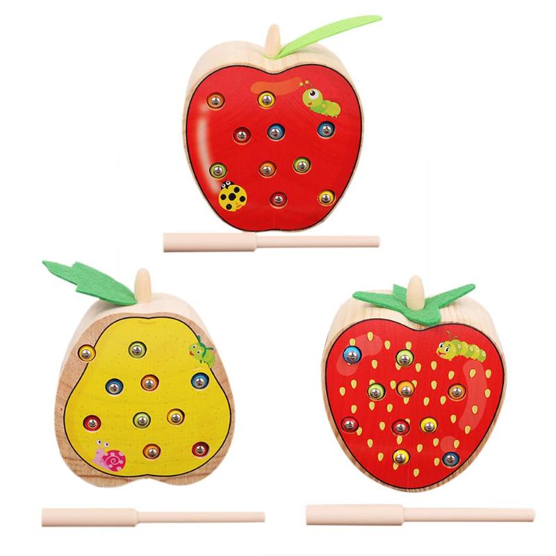 Vroegschoolse Educatie Vangen Worm Game Fruit Vorm Cognitieve Vissen Speelgoed Draagbare 3D Puzzels Puzzel Magnetische Vangst Insecten