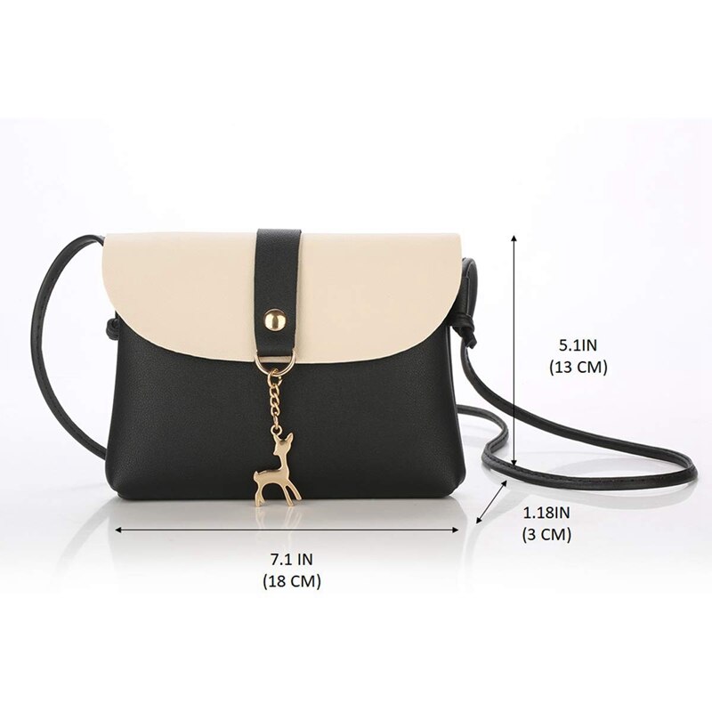 Bolsa crossbody pequena para mulher com pingente, bolsa crossbody de couro do plutônio com alça saco do telefone celular para a menina (preto)