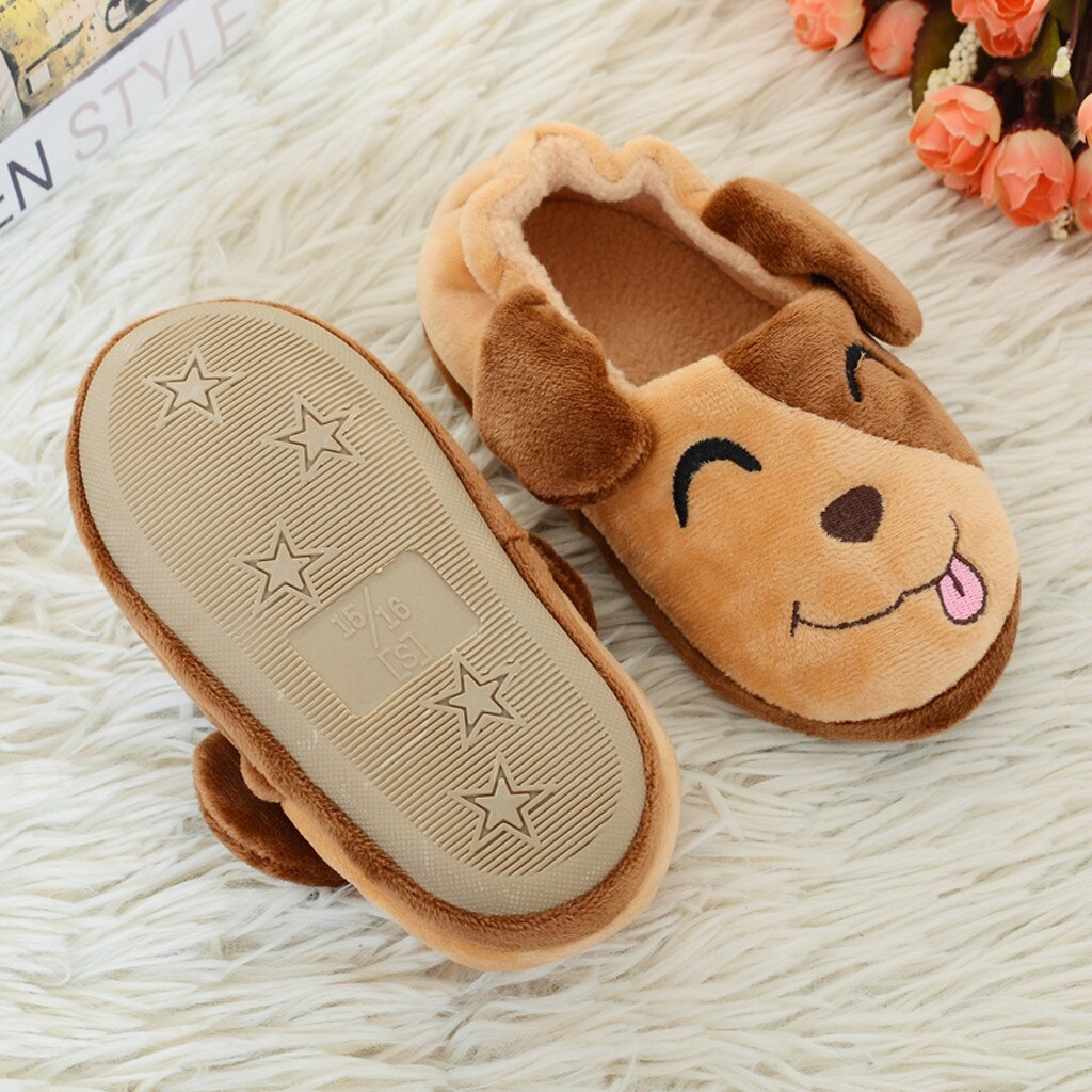 Children Cotton Indoor Slippers Kids Baby Warm Shoes Boys Girls Cartoon Soft-Soled Slippers Cute Plush Warming Shoes
