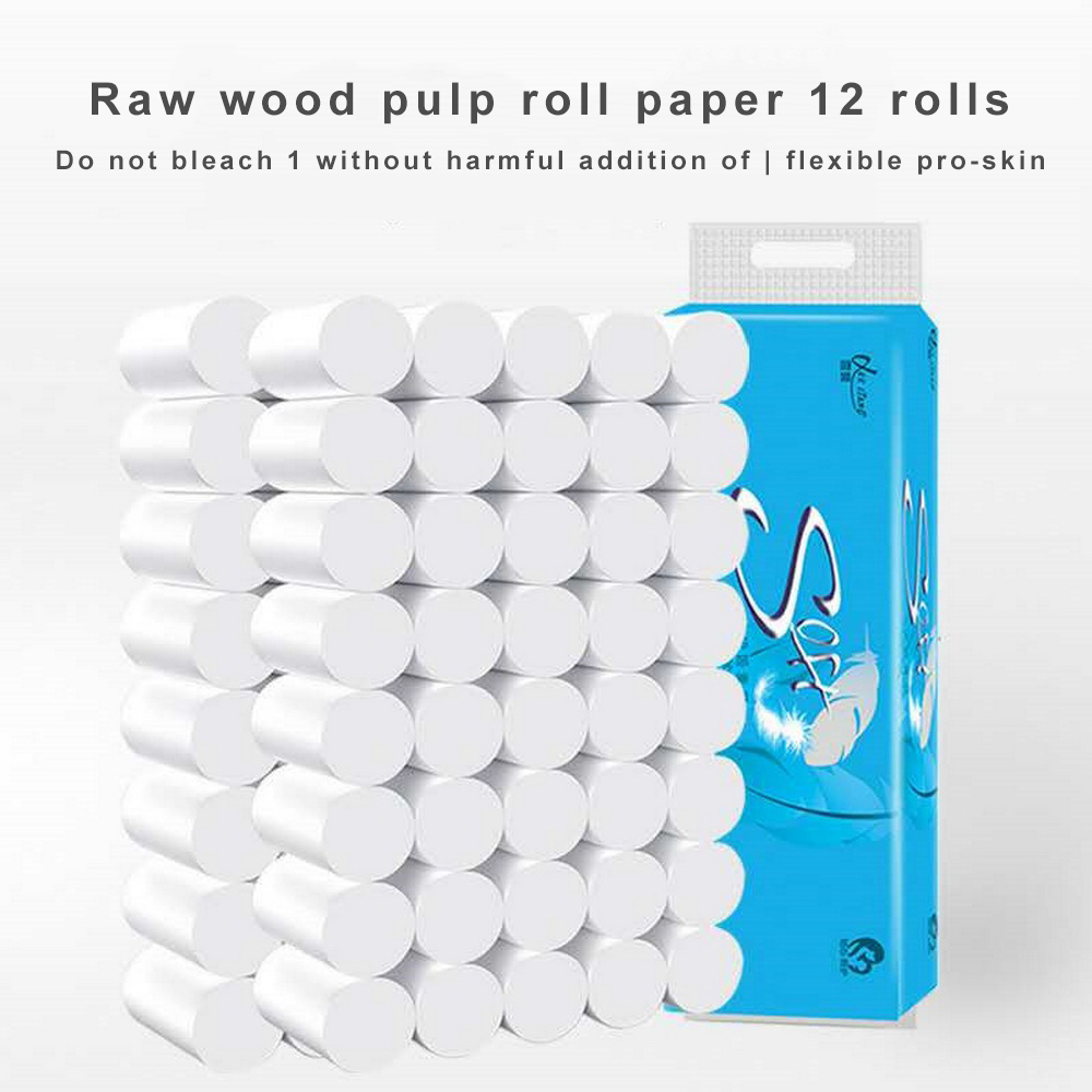 12 rollos/lote de rollo de papel higiénico rápido para compras, papel higiénico de 4 capas, papel de baño, cocina, papel de limpieza de tejidos, pulpa de madera de papel