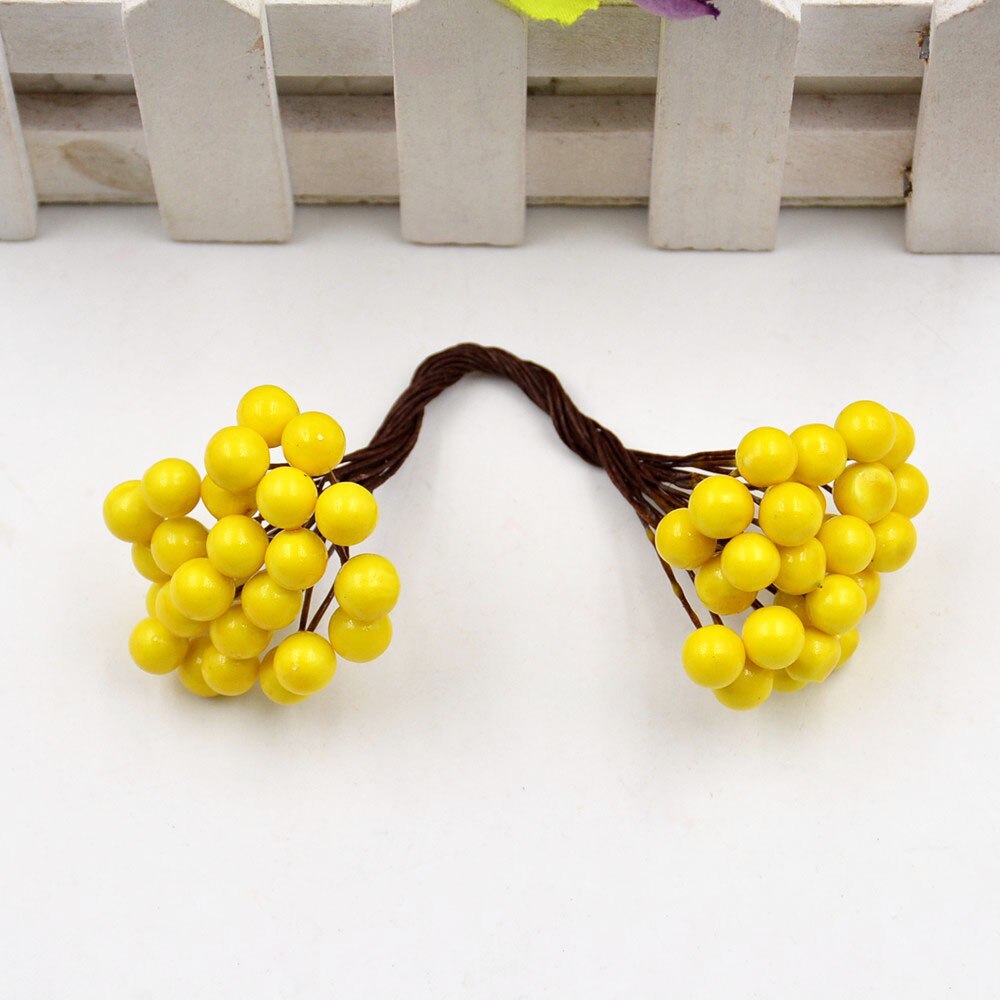 Fleurs artificielles Double tête 9 baies 25 pièces/lot | Décor de fête mariage, décoration artisanale pour bricolage, Scrapbooking: YELLOW