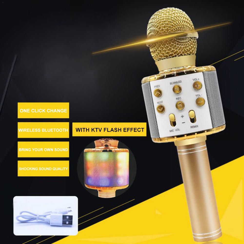 WS 858L Karaoke Bluetooth Microfoon Ondersteuning Opname Lied Micro Usb-poort Draagbare Draadloze Microfoon Met Knipperende Lichten