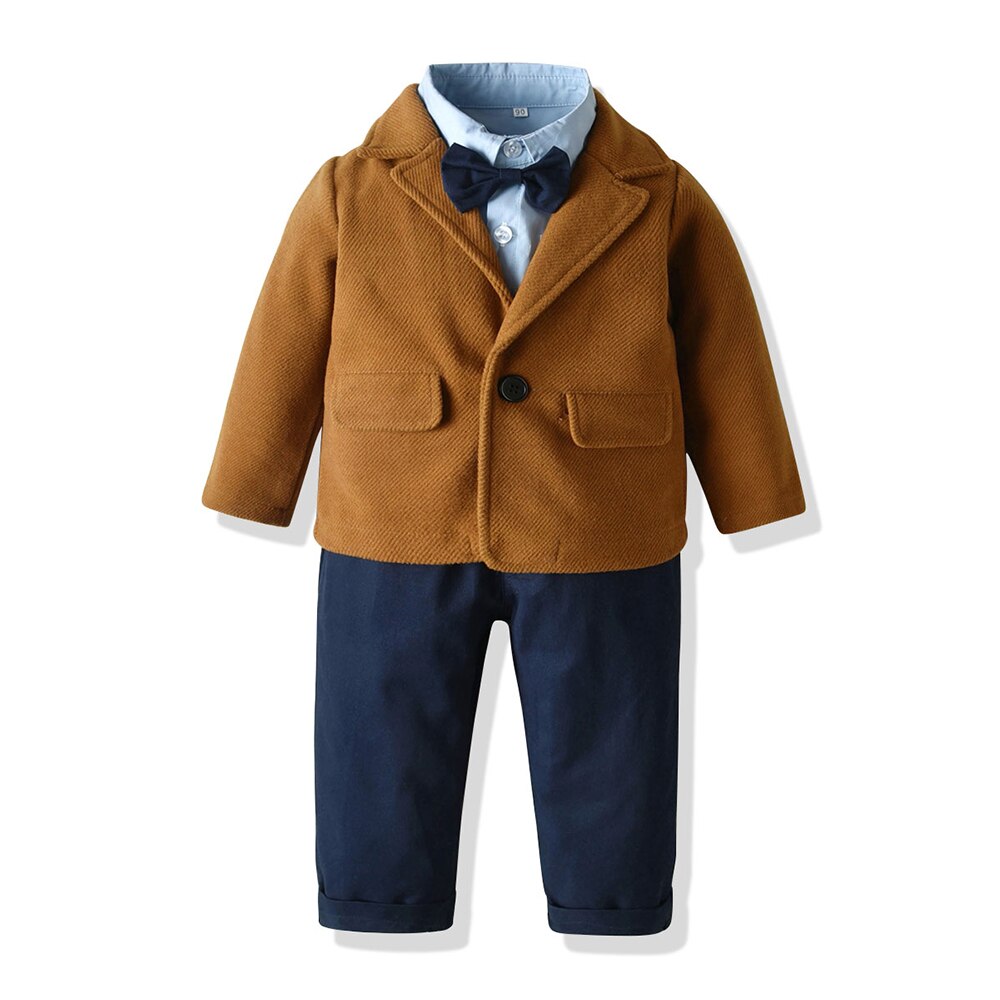 Vêtements pour bébés, tenue de mariage 3 pièces pour garçons, robe de smoking formelle pour enfants, Costume de spectacle de fête, 2022: Marron / 6T